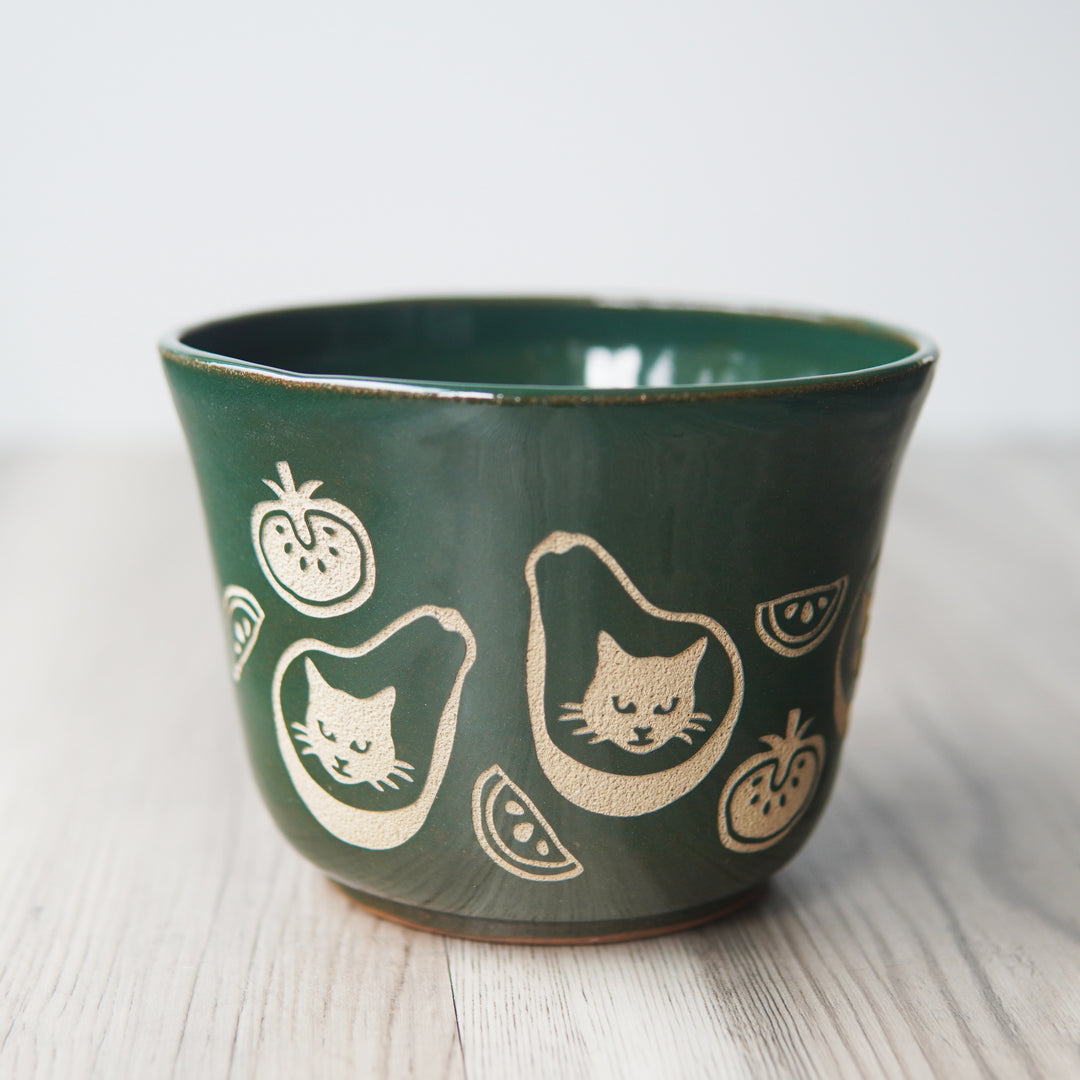 Avocado Cat Bowl, Medium Farmhouse Style Handmade Pottery