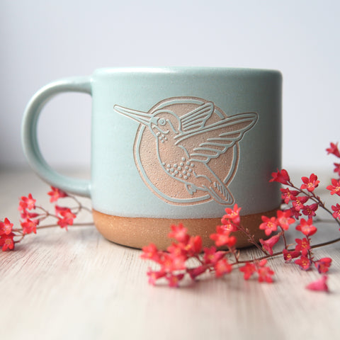 Hummingbird Mug, Forest Style Handmade Pottery