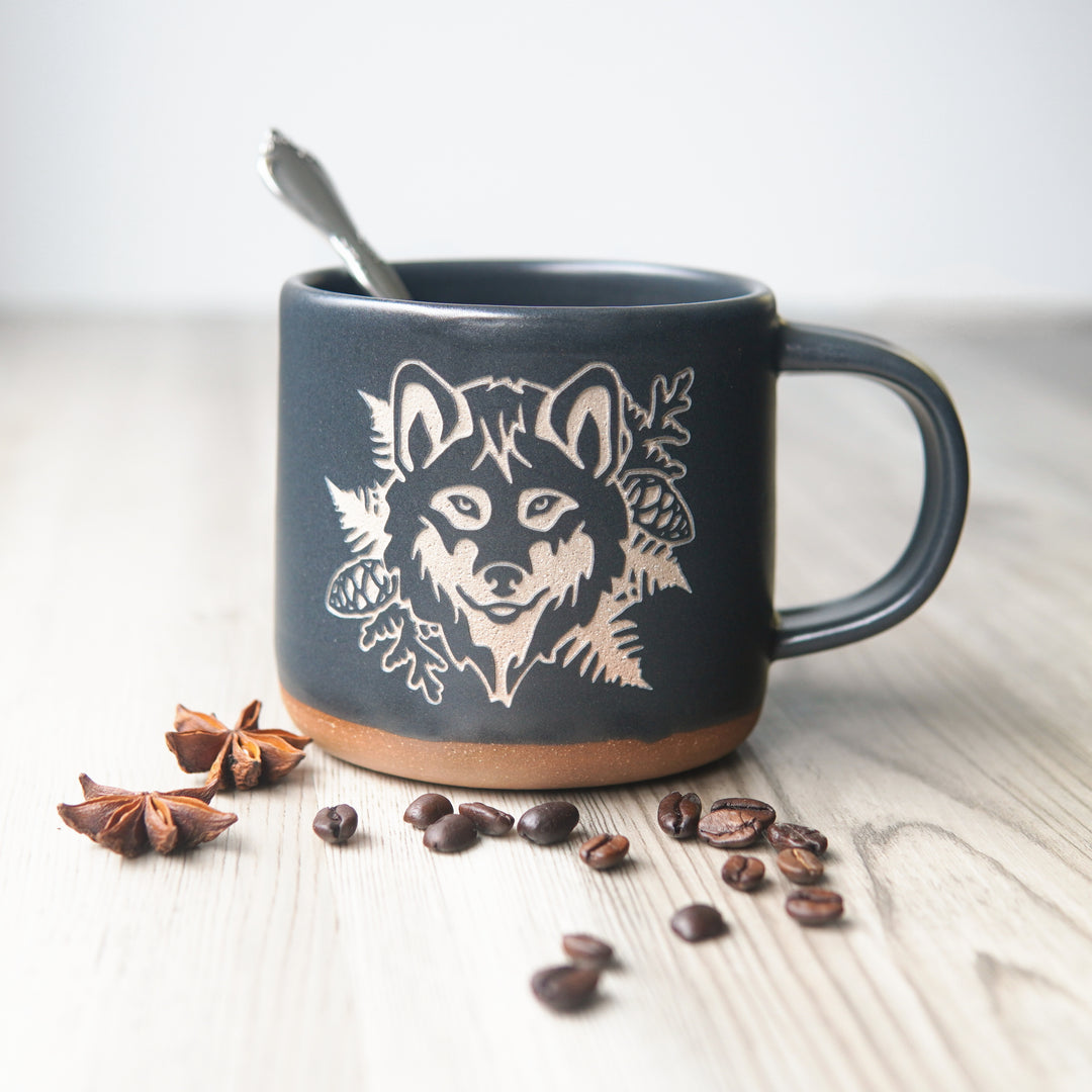 Wolf Mug, Forest Style Handmade Pottery