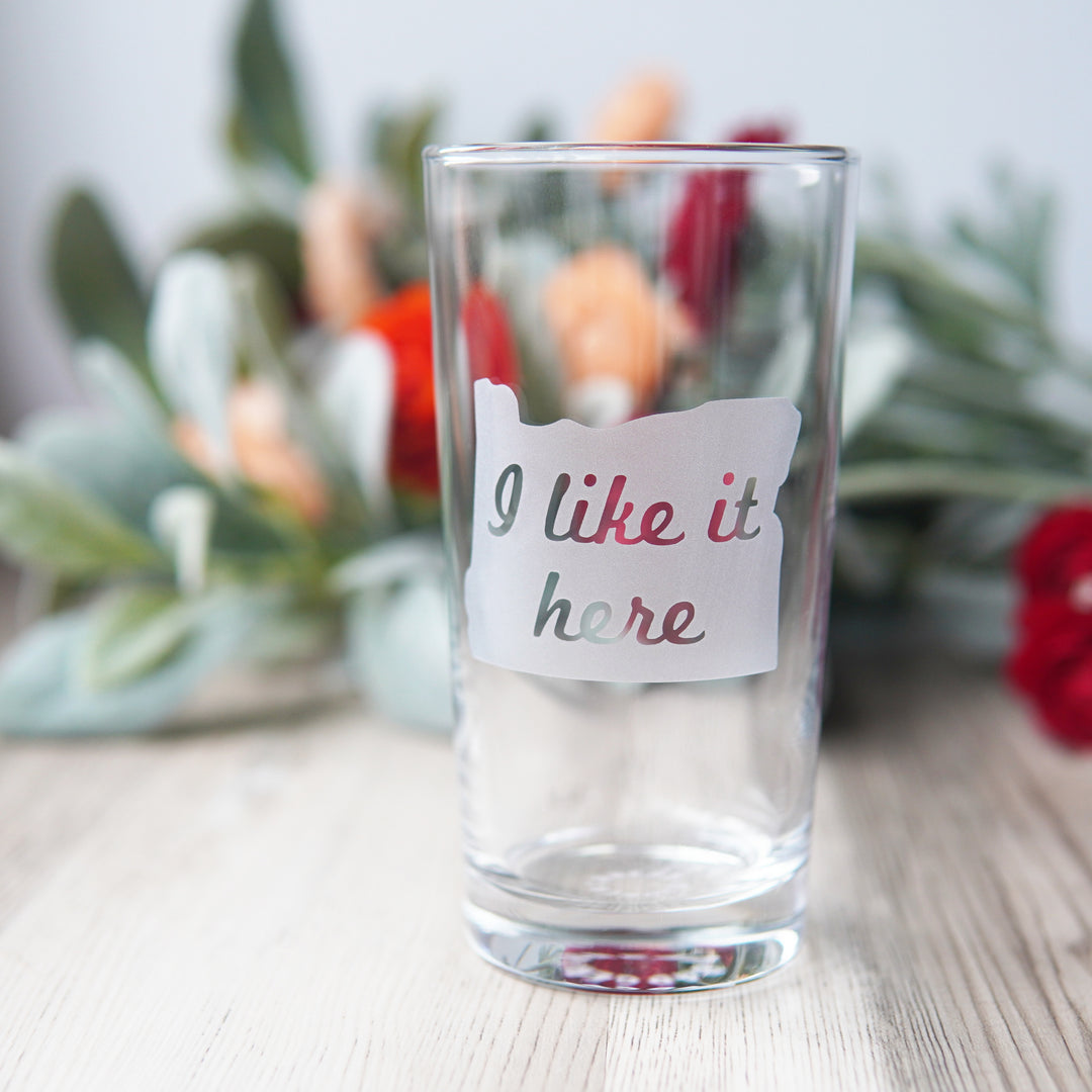Oregon State Highball Glass - "I like it Here" etched cocktail barware