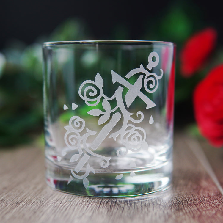 sword and roses lowball glass