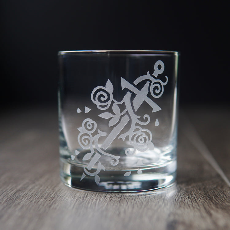 sword and roses lowball glass