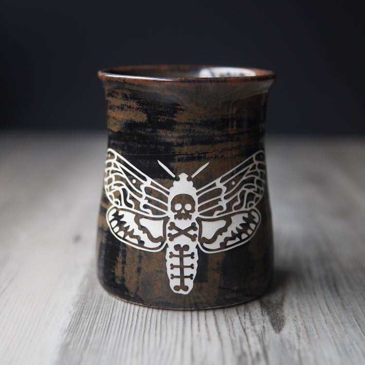 brown deaths head hawkmoth pottery mug