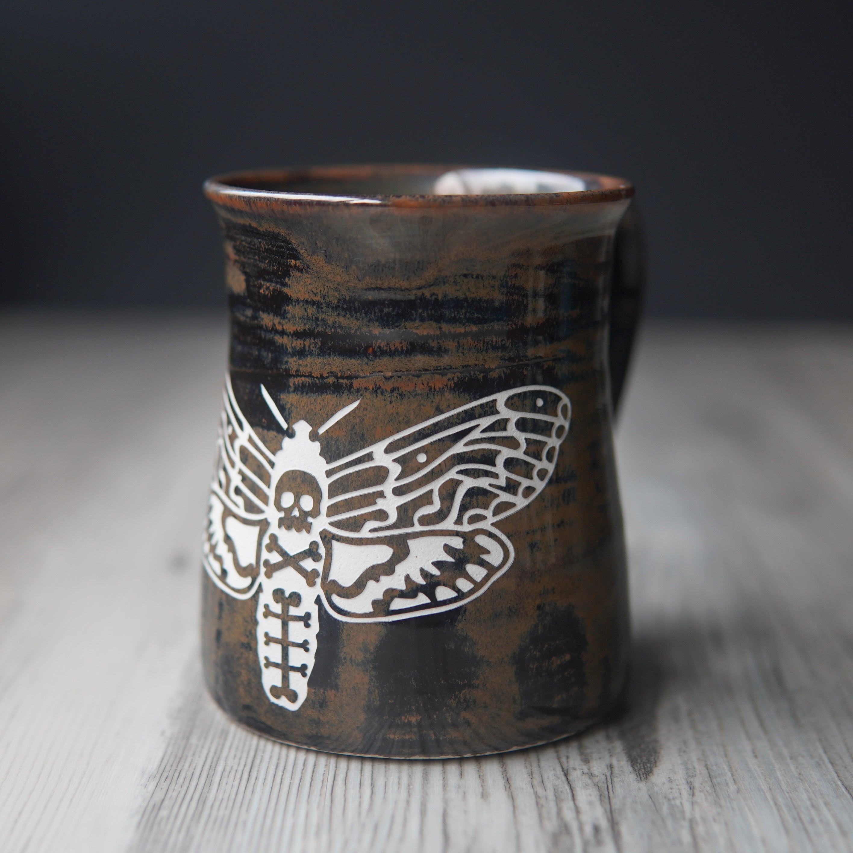 brown deaths head hawkmoth pottery mug