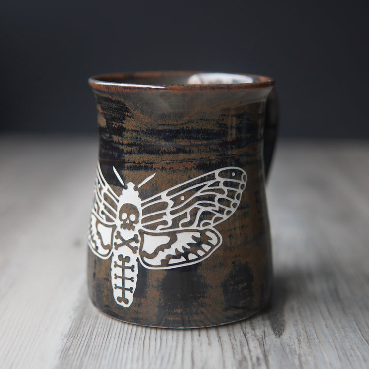 brown deaths head hawkmoth pottery mug