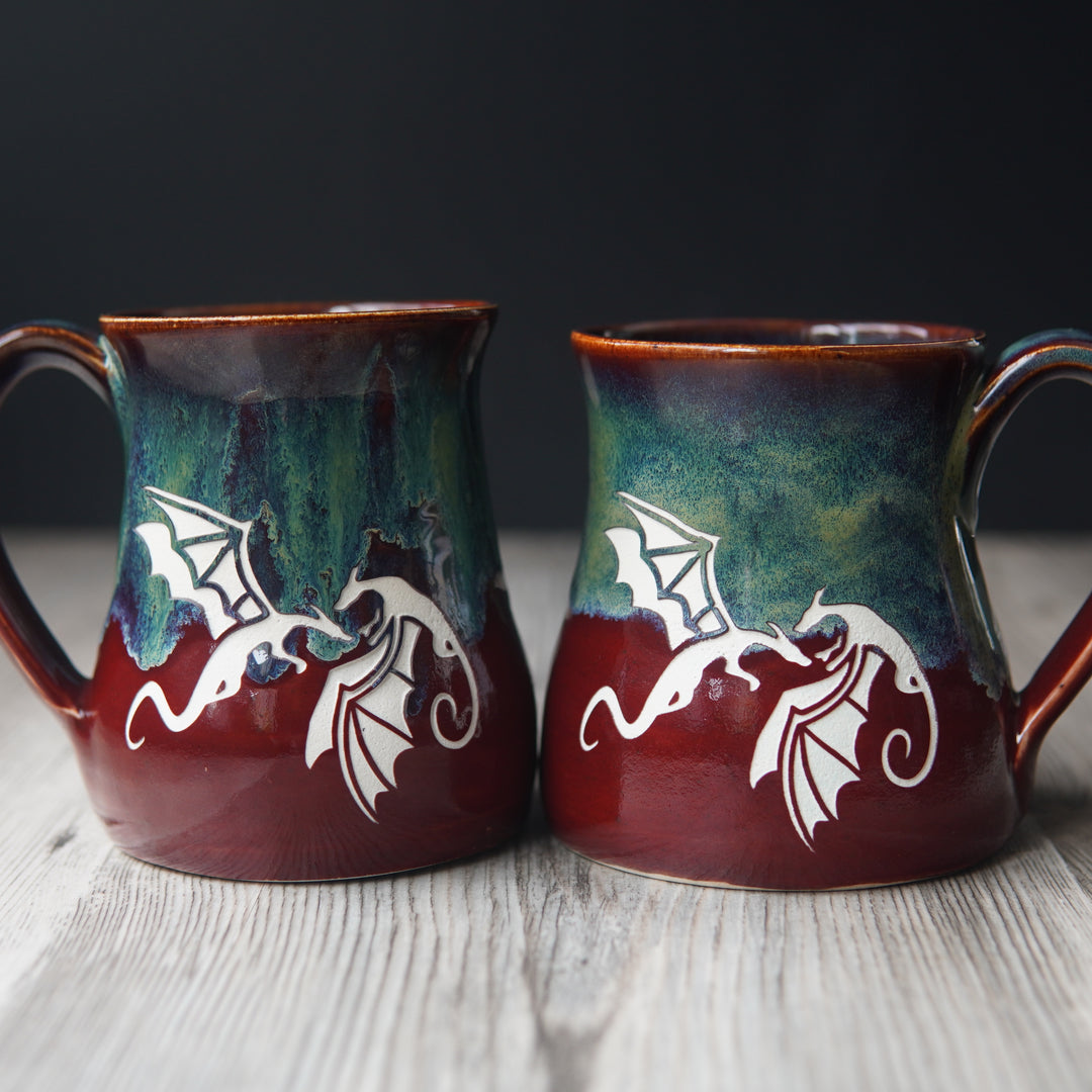 Dragon mugs in Fire & Ice colorway