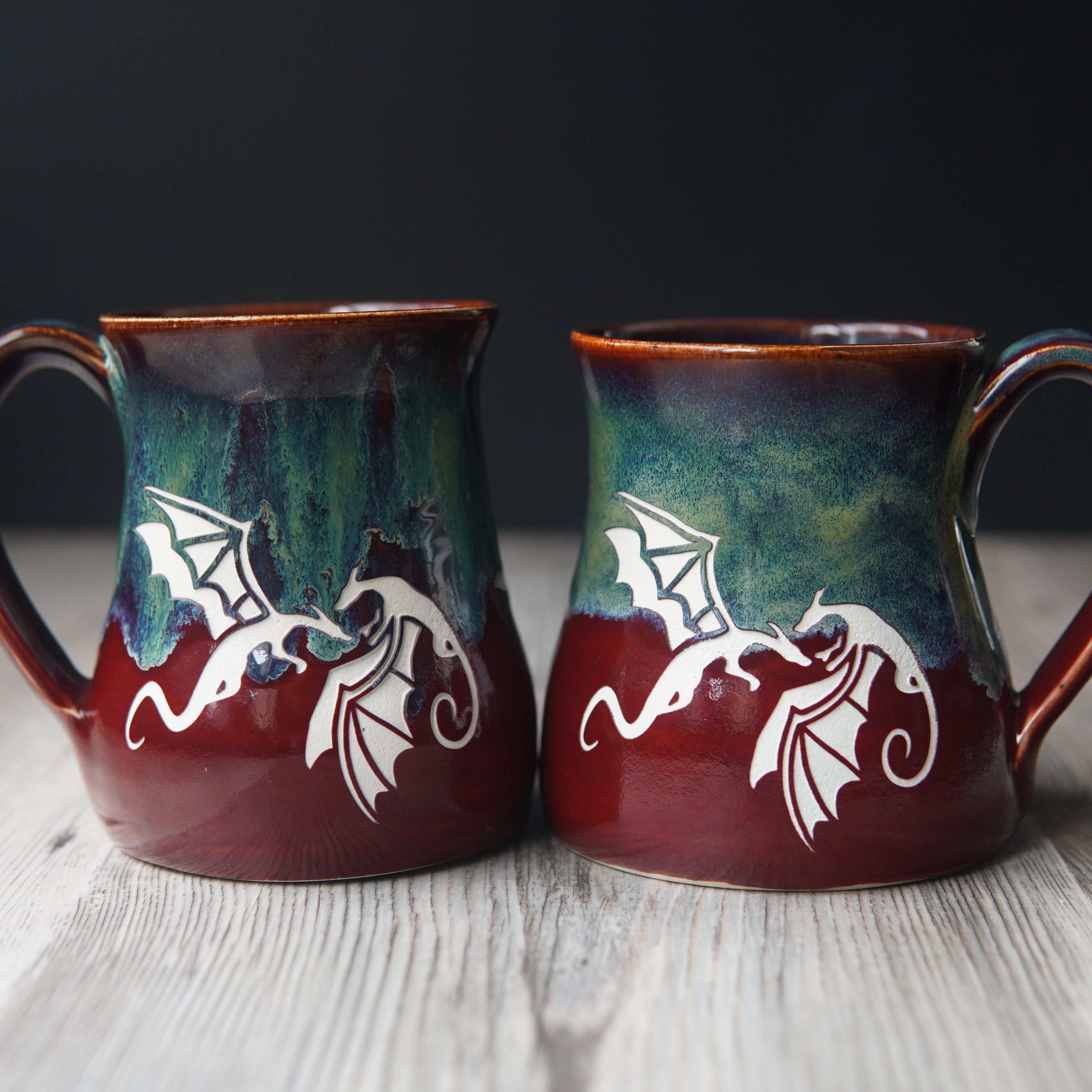 Dragon mugs in Fire & Ice colorway