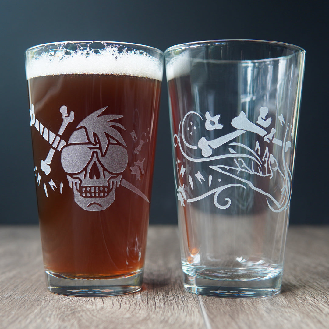 Necromancer Pint Glass - Bone Witch + Knight - etched glassware