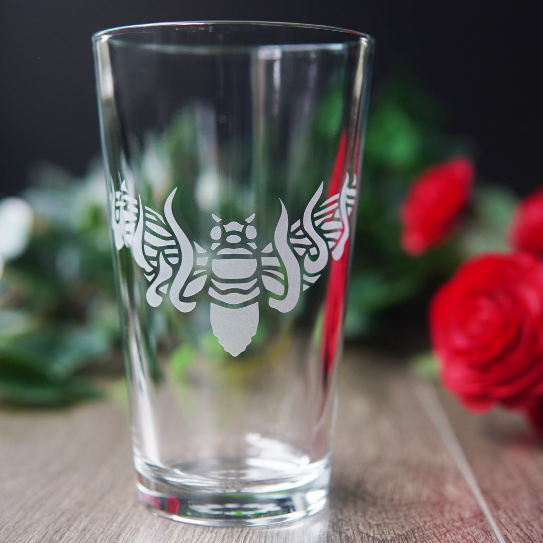 flaming cicada pint glass