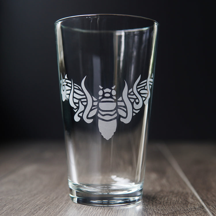 flaming cicada pint glass