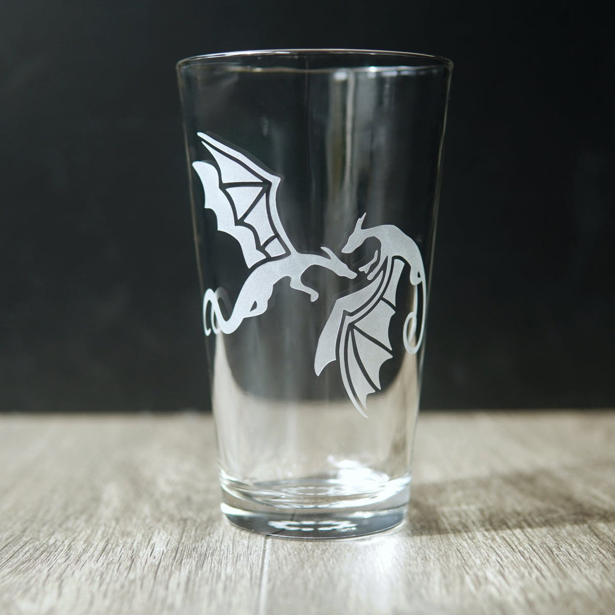 Discount Dragon Beer Glass. Hand Engraved.