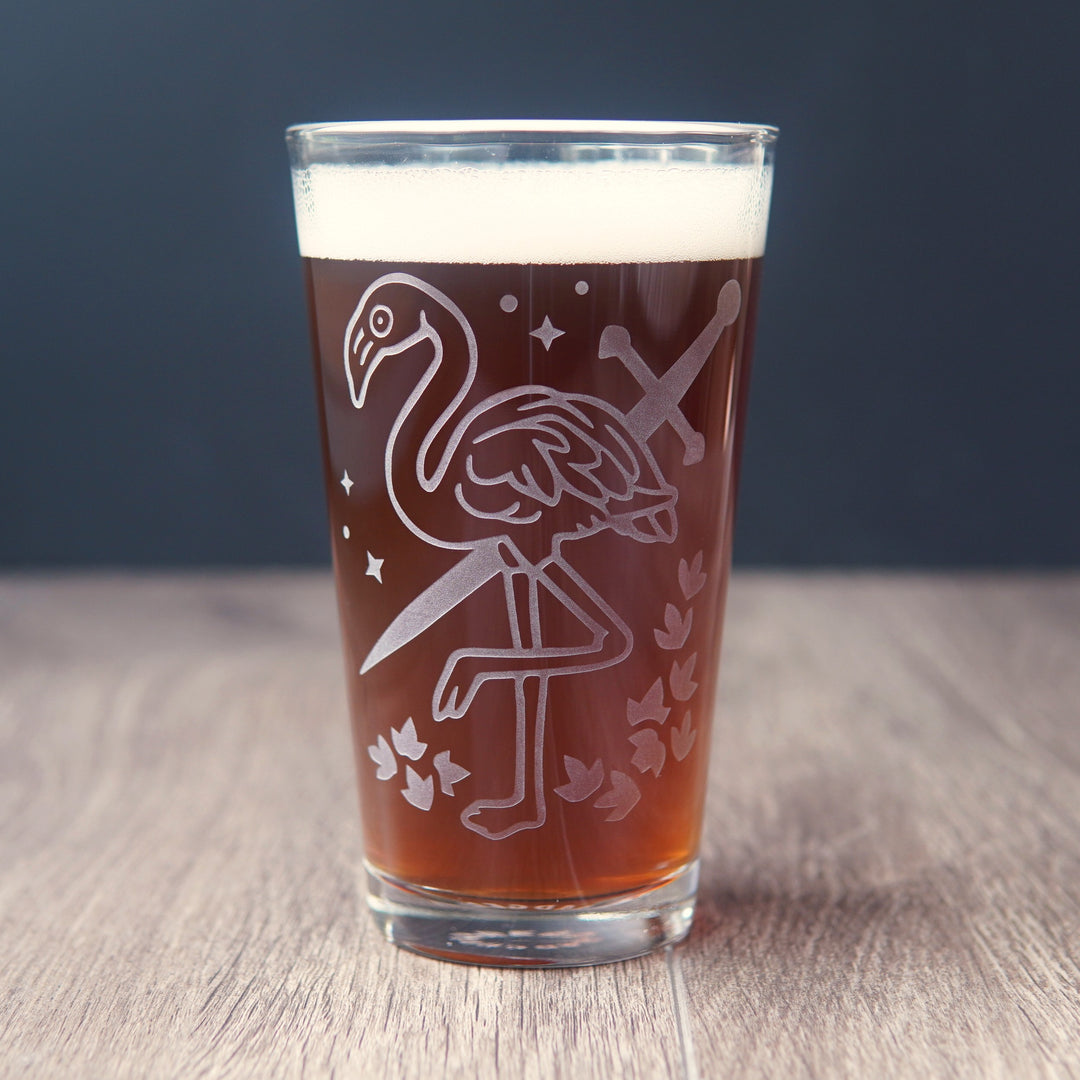 Flamingo Pint Glass - etched glassware