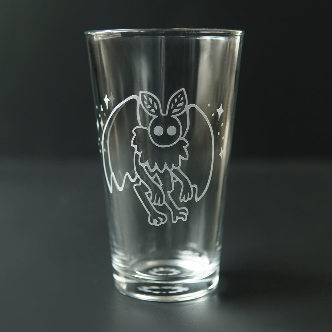 Mothman etched pint glass