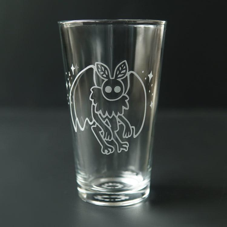 Mothman etched pint glass