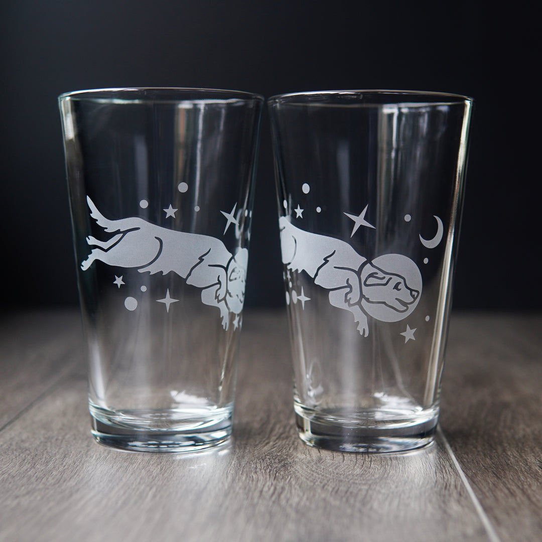space dog pint glasses