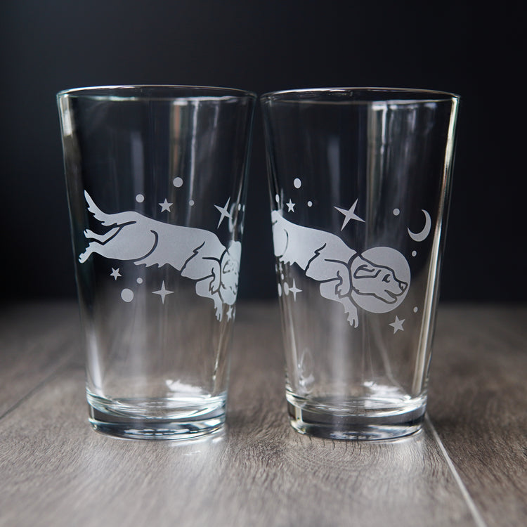 space dog pint glasses
