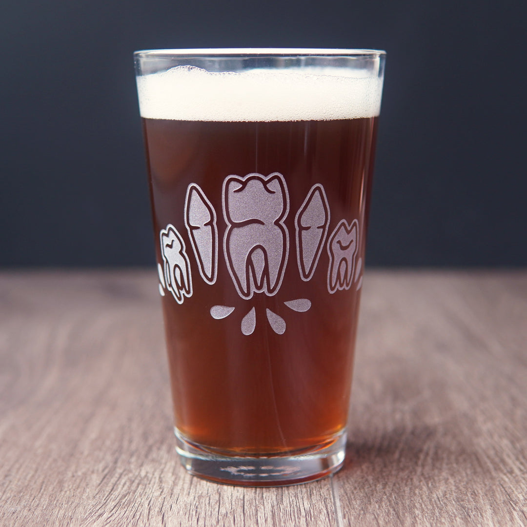 Teeth Pint Glass - etched glassware