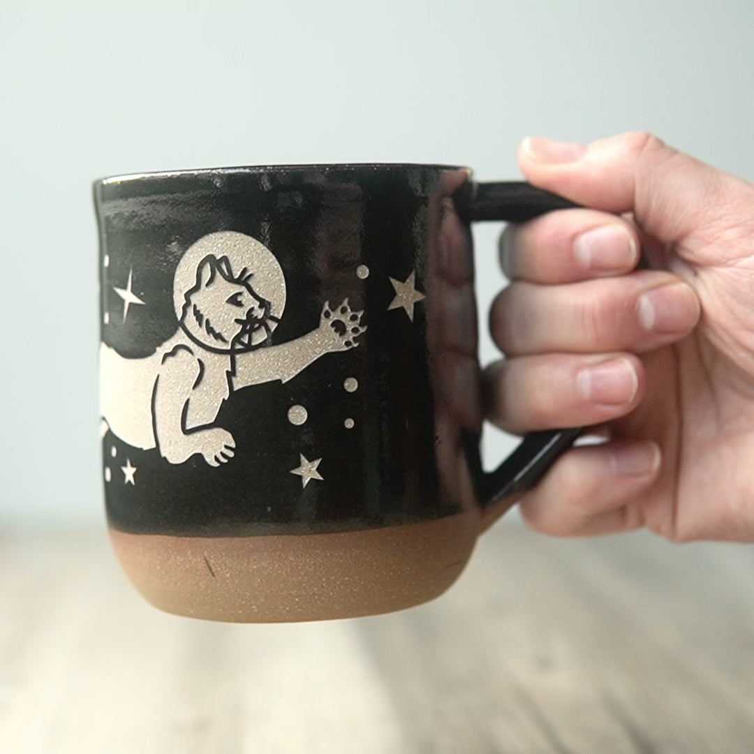 Space Cats Mug, Farmhouse Style Handmade Pottery