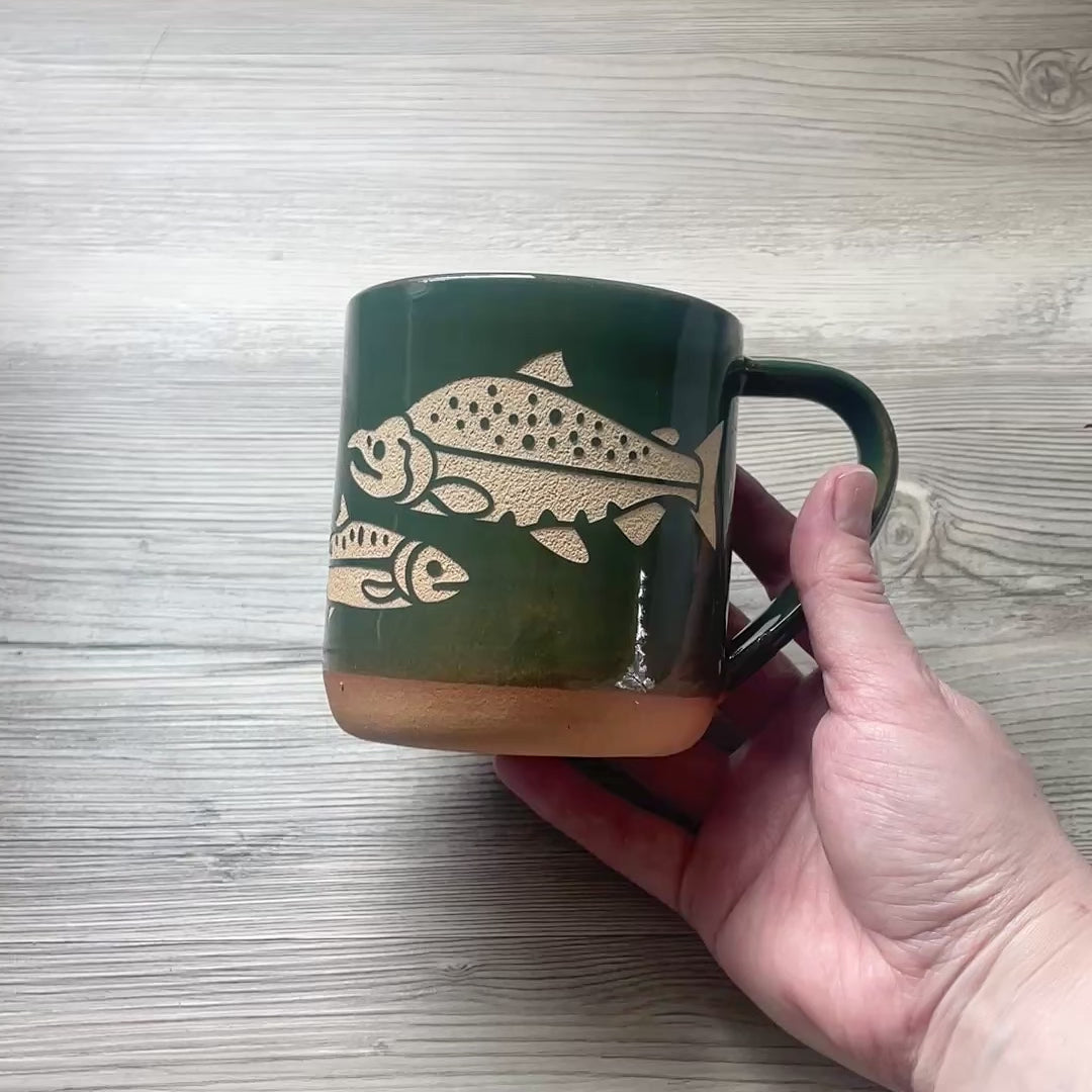 Salmon Fish Mug, Farmhouse Style Handmade Pottery