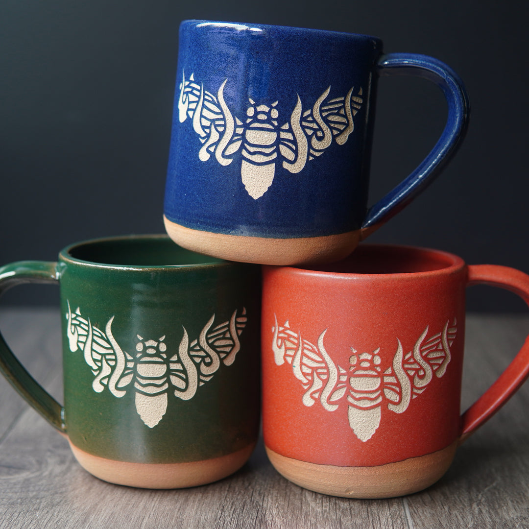 Cicada Mug, Flaming Winged Insect - Farmhouse Style Handmade Pottery