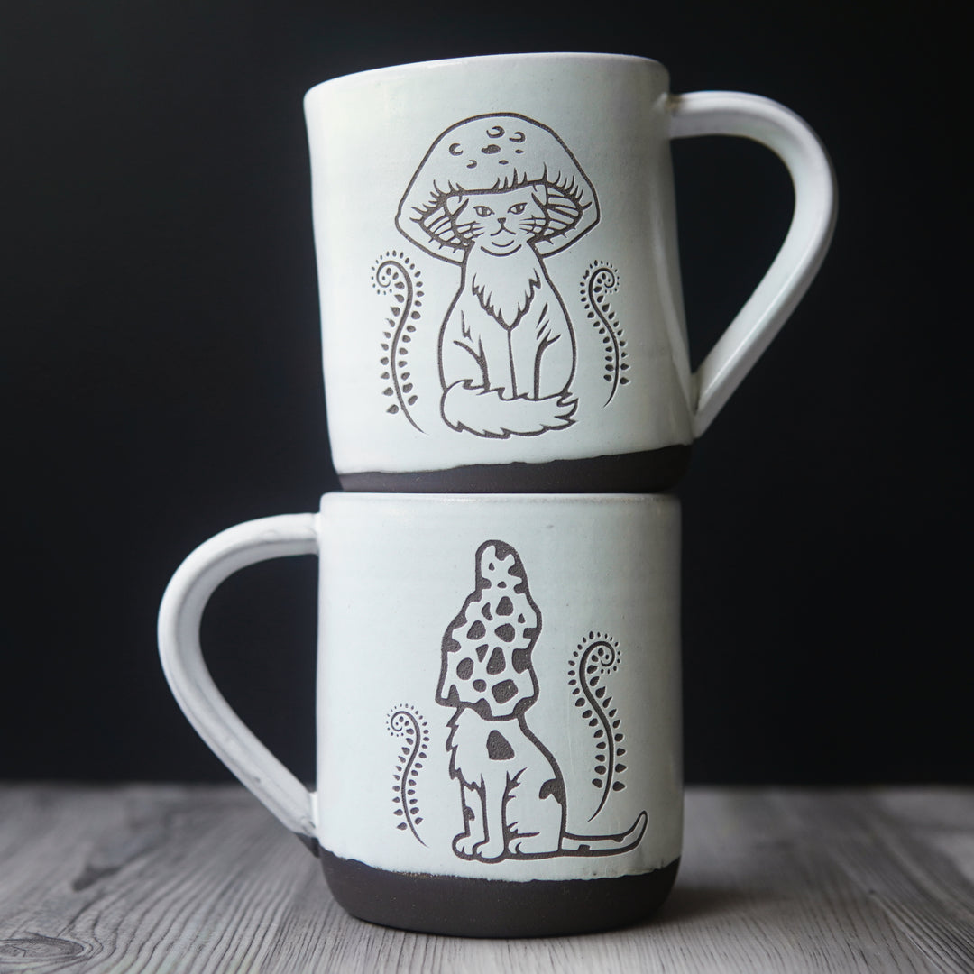 Cat Mushrooms Mug, Farmhouse Style Handmade Pottery