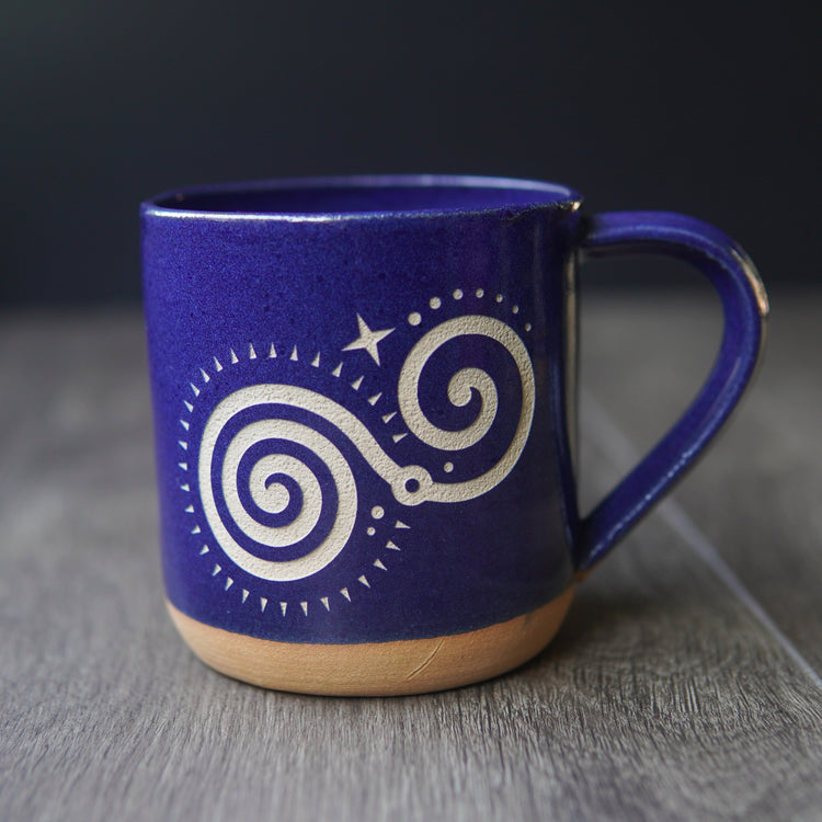 Deep Breath Mug for meditation breathing exercises in cobalt blue