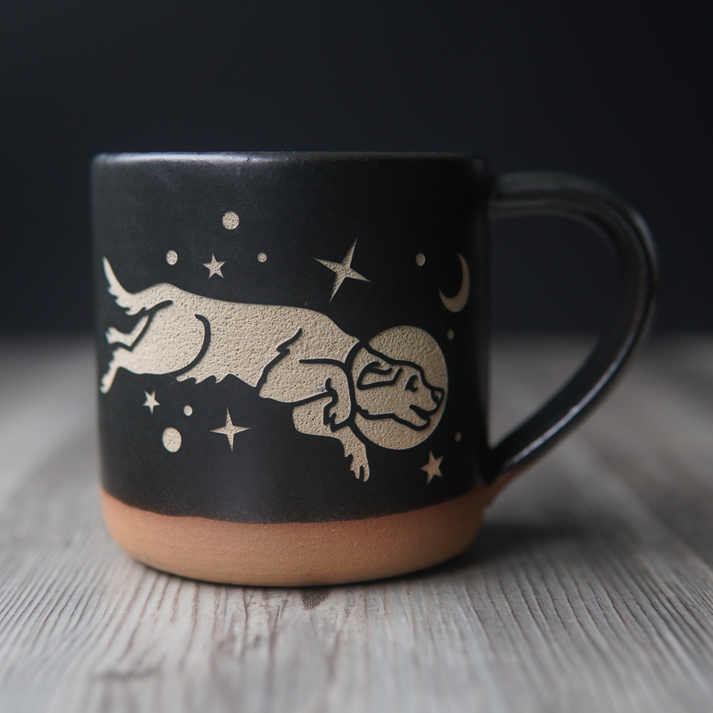 black space dog mug