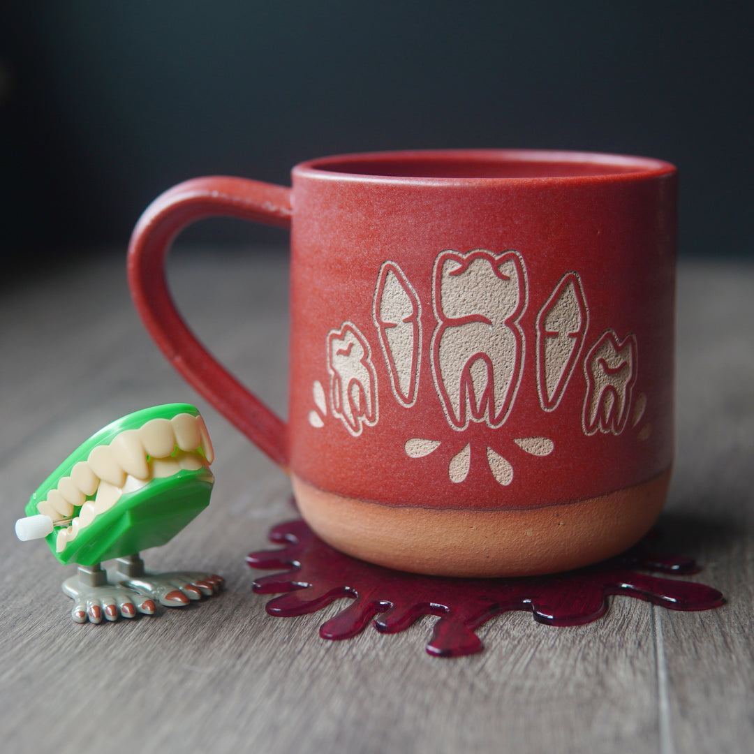 Teeth Mug, Minty Fresh or Bloody - Farmhouse Style Handmade Pottery