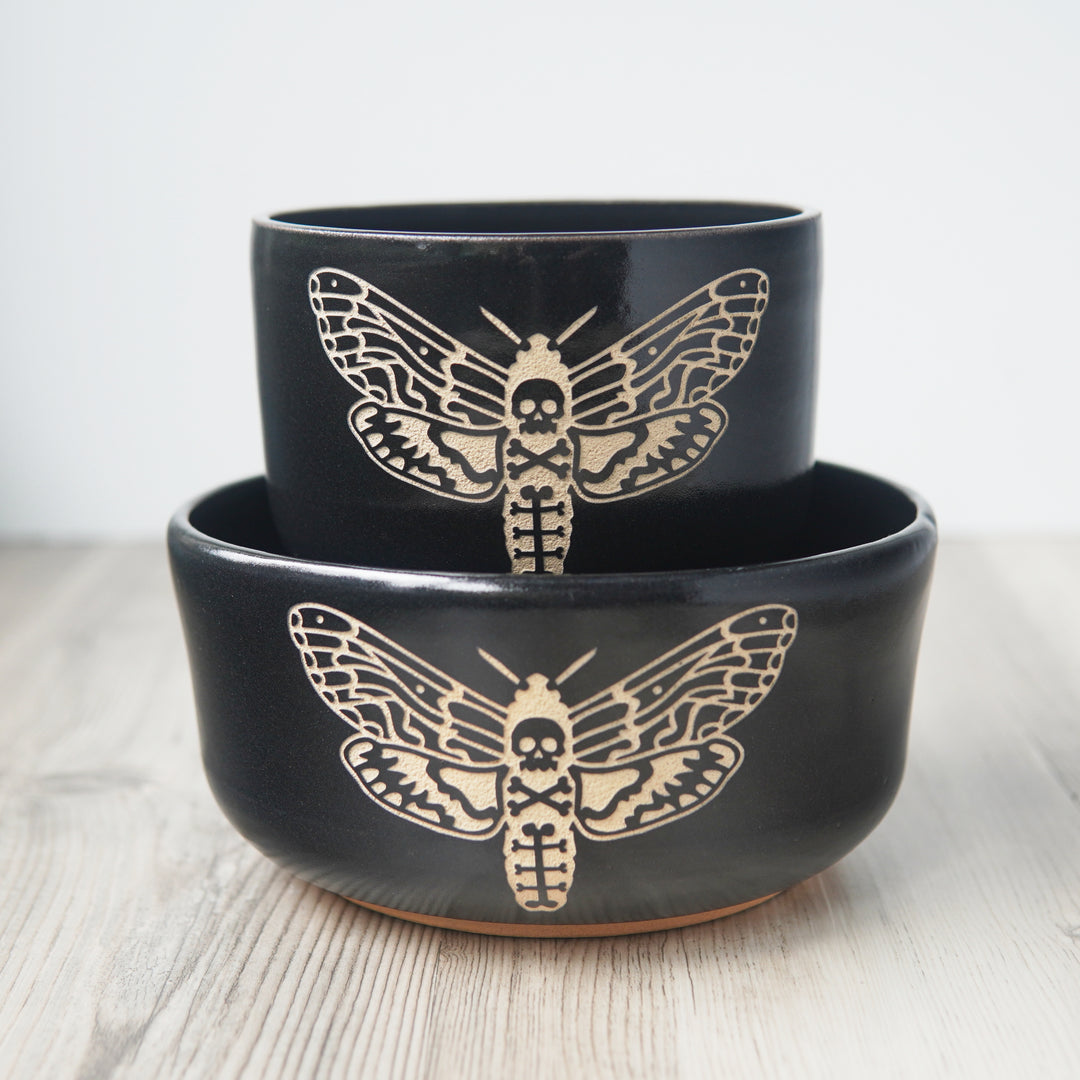 Deaths Head Hawk Moth Bowl, Farmhouse Style Handmade Pottery