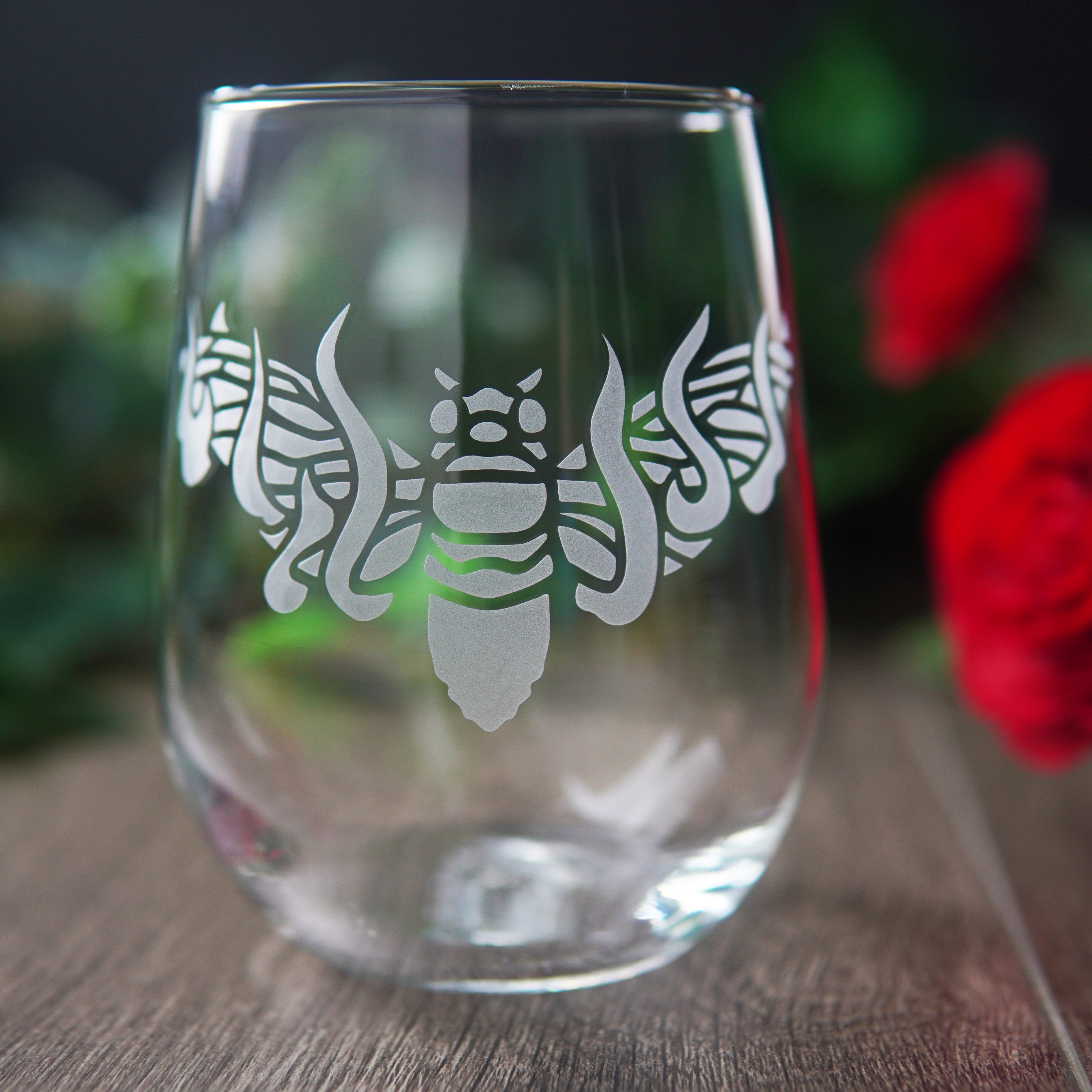 flaming cicada stemless wine glass