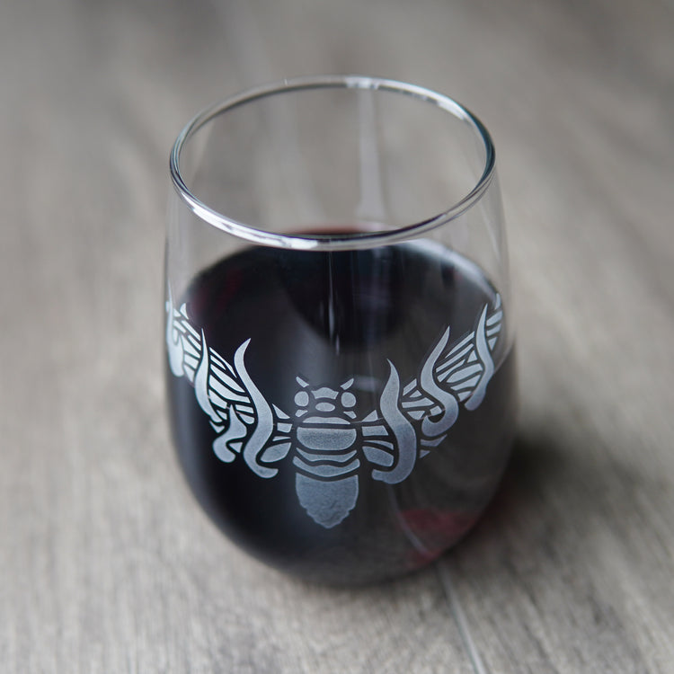 flaming cicada stemless wine glass