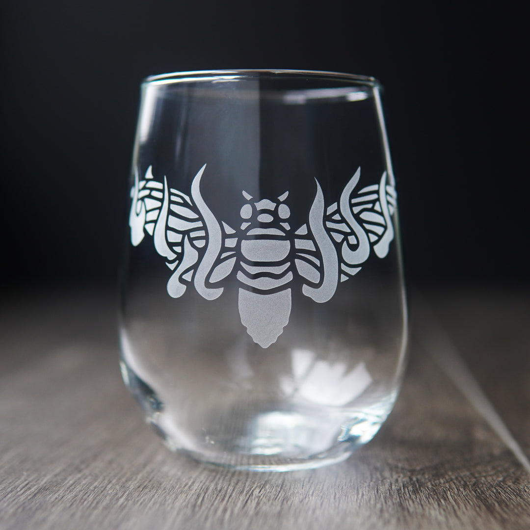 flaming cicada stemless wine glass