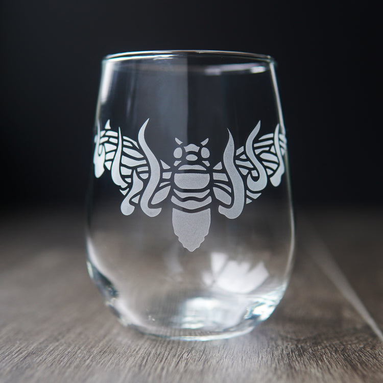 flaming cicada stemless wine glass