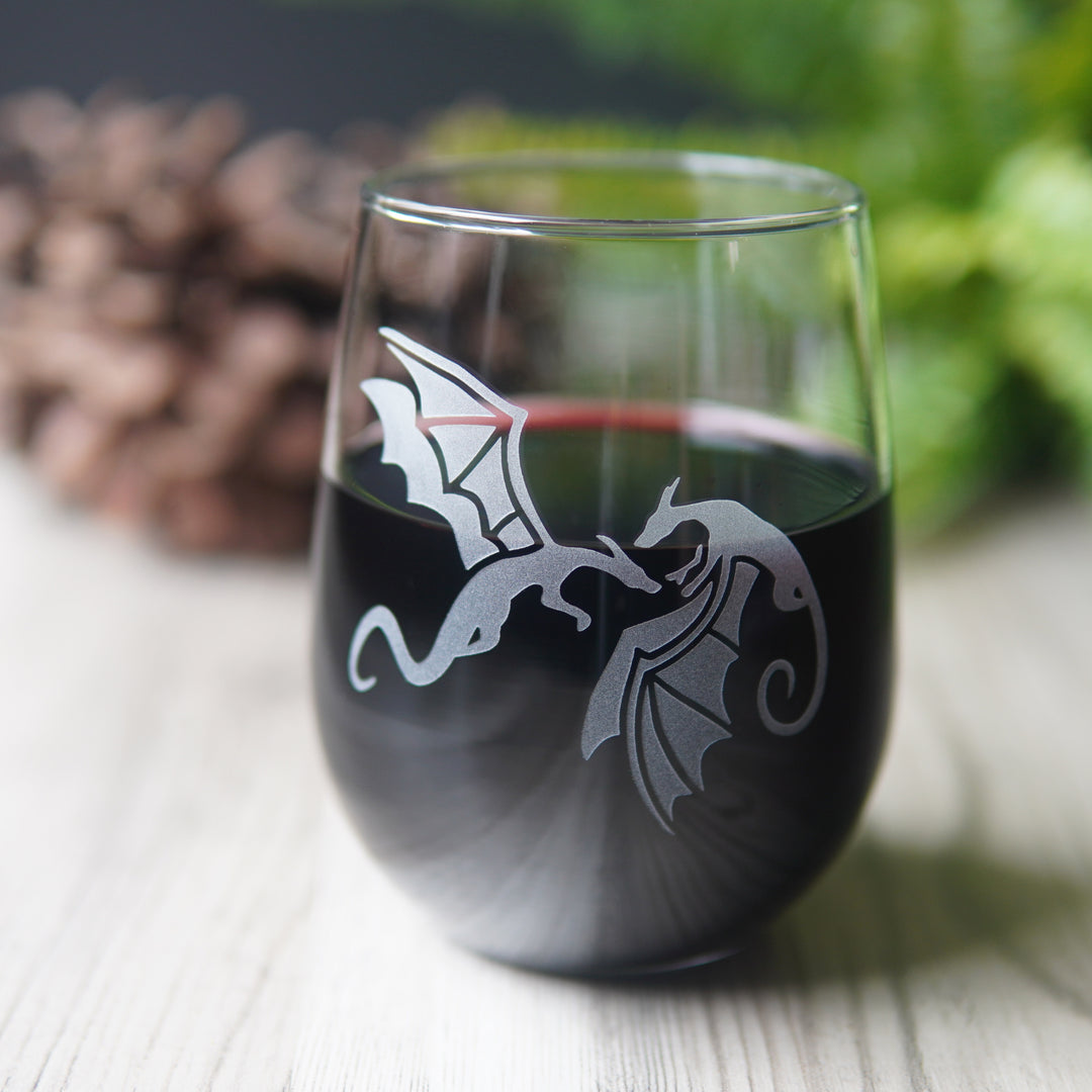 Dragons Stemless Wine Glass - etched glassware