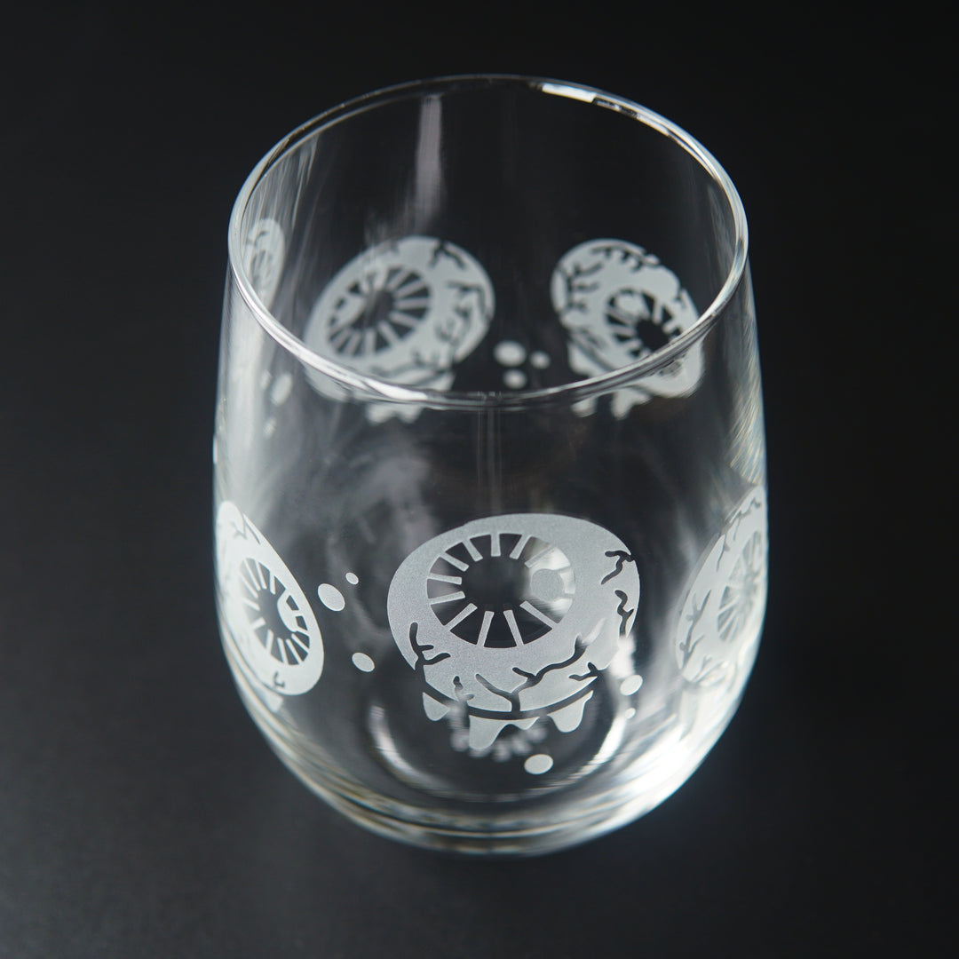Eyeball Stemless Wine Glass - etched gory horror glassware