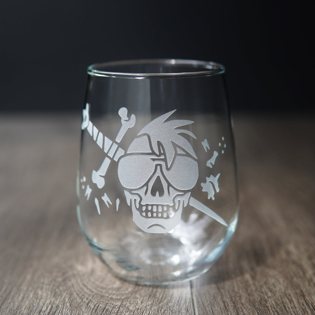 Necromancer Stemless Wine Glass - Bone Witch + Knight etched glassware