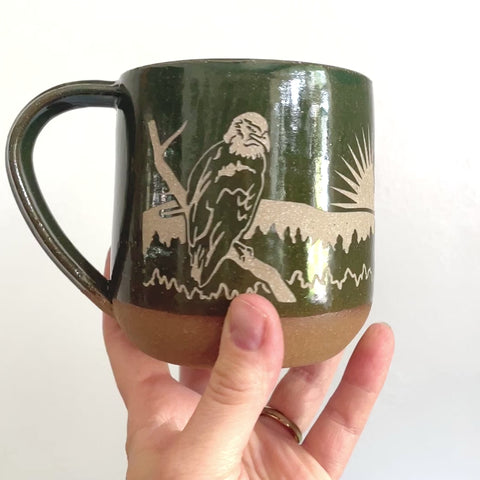 Bald Eagles Mug, engraved handmade pottery by Bread and Badger