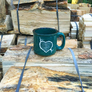 Tree Stump Heart camping mug in forest green