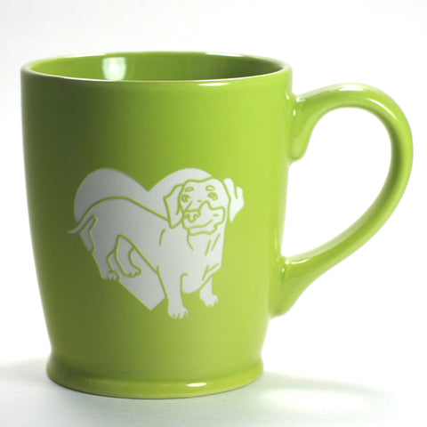 Dachshund dog mug in standard green, by Bread and Badger