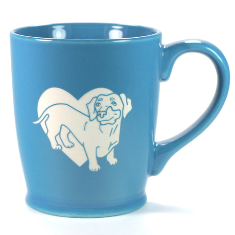 Dachshund dog mug in standard sky blue, by Bread and Badger
