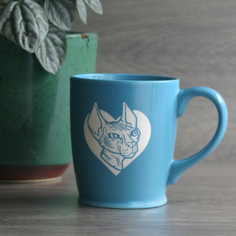 Hairless Sphynx Cat coffee cup in sky blue