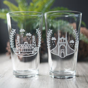 Portland Bridges Pint Glass - etched glassware