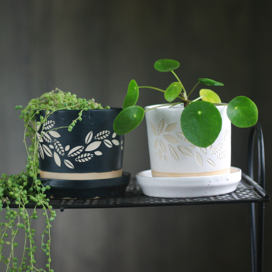 Farmhouse Planter with Saucer, Engraved-to-Order with any stock design