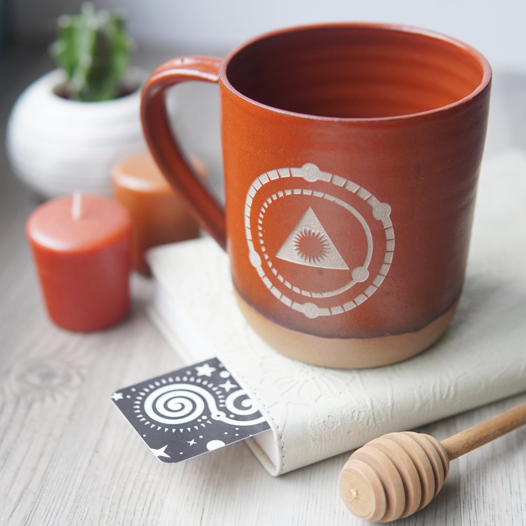 Deep Breath Mug for meditation breathing exercises in paprika red