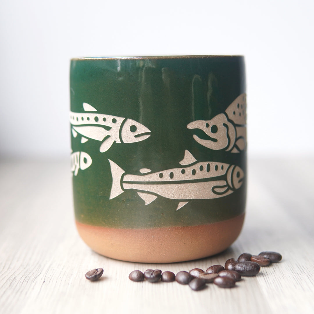 Pine green salmon mug