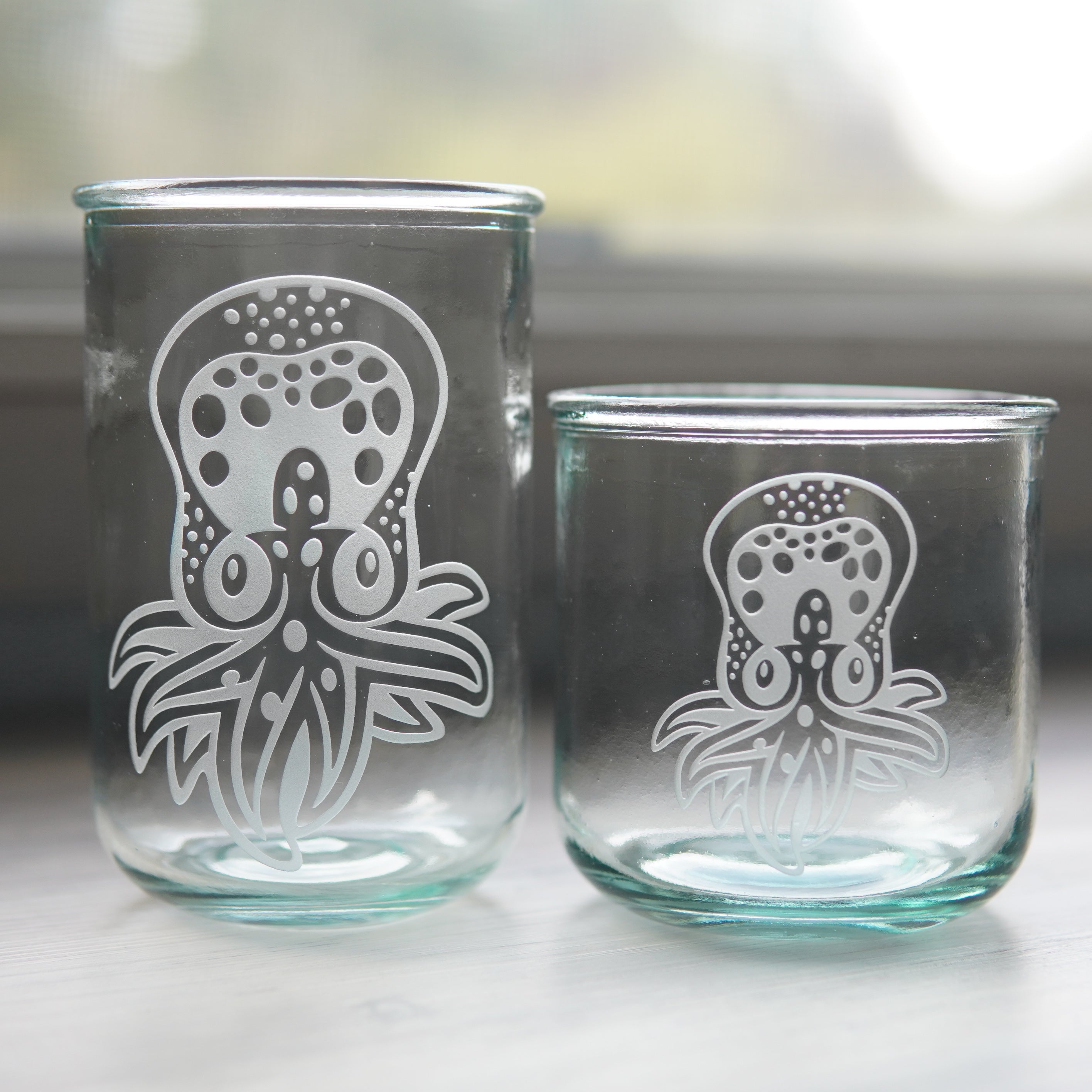 cute octopus etched tall and short glasses