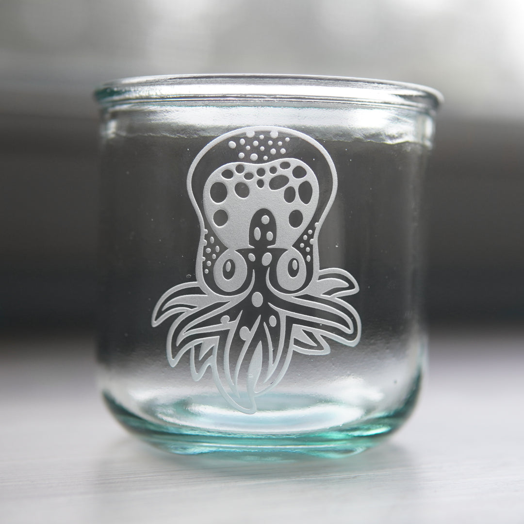 baby octopus etched short glass