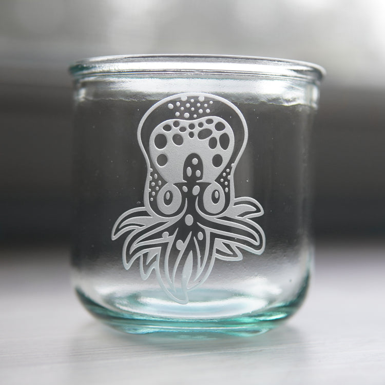 baby octopus etched short glass