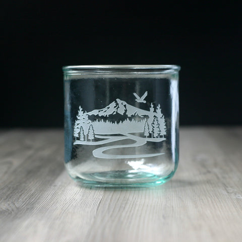 mountain tumbler made from eco-friendly recycled glass