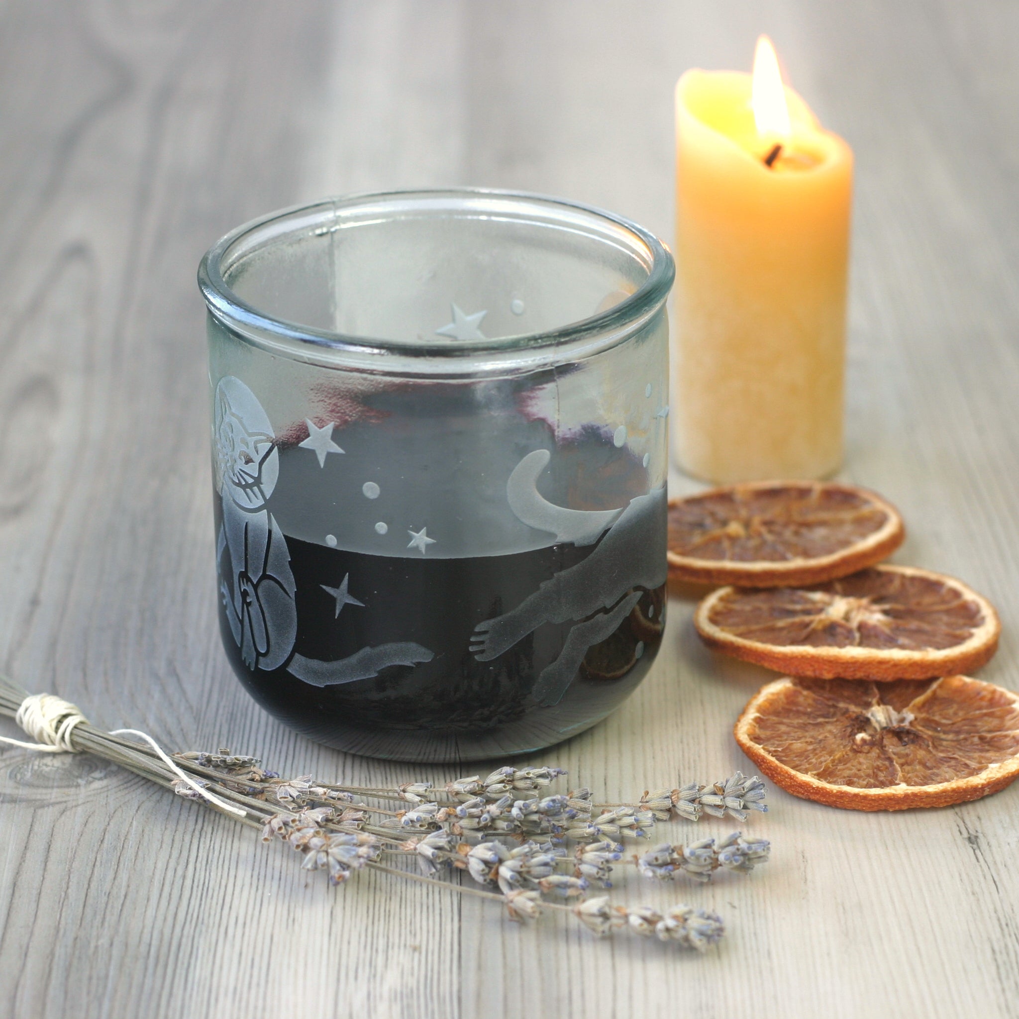 Space Cat Short Tumbler made from recycled glass